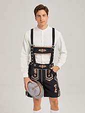  Oktoberfest Lederhosen Set Shirt Tyrolean Hat Above Knee Embroidery Stand Collar Mandarin Collar Bavarian Alpine Heritage Wiesn Men's Carnival Beer Festival Traditional Style Cloth