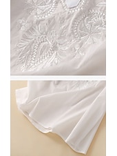 cheap Plain Blouses-Women's Shirt Eyelet Top Boho Shirt Lace Shirt Lace Embroidered Elegant Bohemia Vacation 3/4 Length Sleeve Long Tops Casual Blue White Yellow Orange Brown Summer Spring