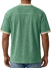 abordables camisetas basicas-Hombre Camiseta Camisa vaquera Camisa 100% algodón con lavado ácido Manga Corta cuello con cordones Otoño invierno Primavera Otoño Plano Vintage Ropa de calle Casual Bolsillo Lavado Casual Hogar Calle