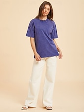  Per donna 100% cotone Maglietta Camicia di cotone Top lavati effetto vintage Semplice Vintage Moda Elegante Manica Corta Girocollo Top lunghi Quotidiano Uscire Weekend Blu Nero Verde chiaro Rosso