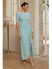 economico Rifinitura-Per donna Linea ad A Abito da Cocktail Abito da invitata a nozze Lunghezza alla caviglia Scollo a Barca Mezza Manica Manica leggermente a sbuffo Vita alta Elegante Semi-Formale con Tessuto