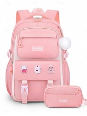 cheap Kids &amp; Teen Backpacks-Girls Backpack Set 2PCS Water-Resistant School Backpack with Pencil Bag, Large Capacity Multi-Pocket Polyester Bookbag, Reflective Safety Strips, Pink Purple Off-White, Ideal for Elementary Middle Sch