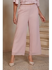  Damen Gerade Hosen Knöchellänge Alltagstauglich Mutter der Braut Hochzeitsgast mit Chiffon Einfarbig Rosa