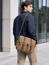 cheap Men's Bags-Men's Vintage Canvas Messenger Bag, Multi-Color Large Capacity Crossbody Shoulder Bag with Multiple Pockets for Work, Travel, Daily Commute