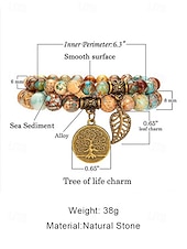 economico Bracciale da donna-Set di braccialetti da donna bohémien a strati con perline di pietra naturale, albero della vita e ciondoli a forma di foglia, gioielli da polso impilabili multicolore in 2 pezzi per l'uso quotidiano,
