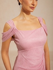  Pentru femei Rochie Maxi Rochie teacă Elegant Invitat la nunta Petrecere cu cocktail Zdrobit Bufantă Sparkle Tulle Fit regulat Culoare solidă Fără manșon Cu Bretele umăr rece Roz Îmbujorat