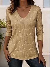 economico T-shirt Boho-Per donna Maglietta Stampato Floreale Grafico Piante Vintage Casual Boho Manica Lunga Scollo a V Top Regolari Casuale Quotidiano Blu Giallo Rosa Viola Verde Estate Primavera Autunno