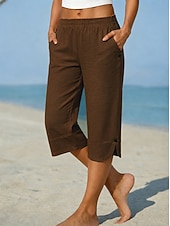  Mulheres Calças Capri Férias Básico Comprimento da panturrilha Cintura Alta Confortável Sem Elasticidade Roupa Diária Verde Tropa Marron Verão Primavera Normal