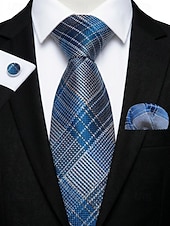 preiswerte Hochzeit ACC-Krawatten-, Einstecktuch- und Manschettenknopfset für Herren, mehrfarbig gemustertes Polyester-Krawattenset für Hochzeiten, Business-Anlässe, formelle Anlässe und Abendgarderobe