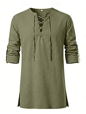 preiswerte Oberteile-Mittelalterlich Renaissance Hemd Tunika langarm Pirat Wikinger Mischung aus Baumwolle und Leinen Kostüm Herren Vikinger Seeräuber Halloween Karneval Leistung LARP Renaissance-Messe Erwachsene Hemd