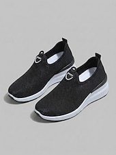 abordables Zapatillas de mujer-Zapatillas de mujer grises transpirables de malla, sin cordones, para caminar: zapatillas ligeras con cuña para viajar, pasear en verano y para uso casual.