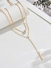 cheap Women's Necklace-Women's Gold Silver Double Layer Bar Pendant Necklace, Minimalist Alloy Layered Chain Jewelry for Women, Elegant Everyday Necklace for Vacation, Work, Party and Gift