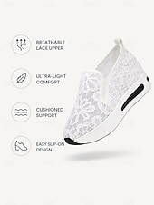 preiswerte Damen-Sneaker-Beige Slip-On-Plateau-Sneaker aus Spitzennetz für Damen mit Luftpolstersohle – stylische und bequeme Freizeitschuhe für den Alltag