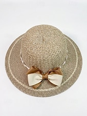 baratos Chapéus Femininos-Chapéu de sol feminino de aba larga em tecido trançado com laço, elegante chapéu de palha multicolorido para o verão, chapéu leve para praia, férias, proteção solar, viagens e atividades ao ar livre.