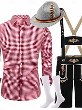 cheap Lederhosen Set-Oktoberfest Lederhosen Set Shirt Tyrolean Hat Knee Length Embroidered German Alpine Heritage Wiesn Men's Carnival Party Beer Festival Traditional Style Cloth