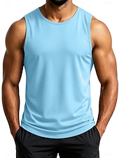 cheap Tank Tops-Men's Tank Sleeveless Round Neck Summer Solid Color Sports Soak Off Quick Dry Plain Casual Activewear Light Khaki Light Green Royal Blue Top Tee for Men