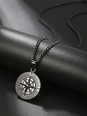 abordables Bijoux pour hommes-Collier pendentif boussole viking pour homme, chaîne gourmette en acier inoxydable, bijou talisman nautique vintage, or, argent, noir