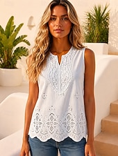  Per donna Canotta Traforato Tinta unica Elegante Casual Senza Maniche Girocollo Top Regolari Casuale Quotidiano Nero Bianco Estate Primavera