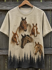 cheap Animals tee-Women's Western Boho T Shirt Print Graphic Animal Cat Vintage Stylish Classic Short Sleeve Crew Neck Round Neck Regular Tops Casual Daily Weekend Khaki Light Brown Sky Blue Summer Spring