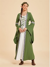preiswerte Kleid-Mittelalterlich Renaissance Kleid Ausgefallene Kostüme Hexe Wikinger Kostüm Damen Keltisch Fantasie Halloween Karneval Leistung LARP Renaissance-Messe Erwachsene Kleid