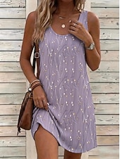 economico Arte &amp; Design Abiti-Per donna Mini Abito Vestito Estivo Abito a trapezio Abito Estivo Vacanza Casual Boho Spiaggia Feste Matrimonio Vestibilità regolare Floreale Grafico Leopardo Senza Maniche Collo a U Blu Rosa Viola