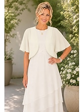 economico impacchi per gli invitati al matrimonio-Scialle Donna Bolero Coprispalle Scialli della Madre Scialli della Sposa Elegante Signore Formale Manica Corta Chiffon Stole da matrimonio Con Colore puro Per Quotidiano Primavera &amp; Estate