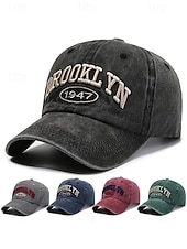 cheap Men's Hats-Men's Vintage Washed Cotton Baseball Cap Embroidered Letter Dad Hat Adjustable Strap Multi-Color Retro Casual Hat for Travel, Outdoor, Streetwear, Everyday Wear