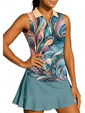 abordables Chemise pour femmes-Femmes Abstrait Hauts T-shirt de sport T-shirt POLO Chemise de tennis Sans manches Fermeture éclair Floral UPF50+ Résistant aux UV Haute élasticité Évacuation de l'Humidité Respirant Volley-ball