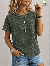 voordelige Effen t-shirt-softfade™ dames T-shirt van 100% katoen, vintage gewassen model, korte mouwen, ronde hals, lange mouwen, casual, blauw, zwart, lichtgroen