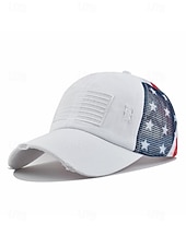 baratos Acessórios-Boné de beisebol feminino patriótico com abertura para rabo de cavalo, algodão lavado. &amp;Boné trucker ajustável em tela, boné de verão multicolorido com a bandeira dos EUA para o 4 de julho, boné para