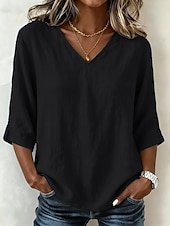 Per donna Maglietta Tinta unica Moda Casual Mezza Manica Scollo a V Top lunghi Casuale Blu Nero Bianco Giallo Albicocca Estate