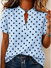 economico Bluse a righe e geometriche-Per donna Blusa Bottoni Stampato Grafico Geometrico Vintage Elegante Moderno Manica Corta Colletto a Camicia Top Regolari Casuale Quotidiano Blu Bianco Giallo Verde chiaro Rosa Estate Primavera