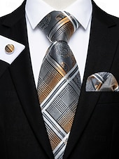 preiswerte Hochzeit ACC-Krawatten-, Einstecktuch- und Manschettenknopfset für Herren, mehrfarbig gemustertes Polyester-Krawattenset für Hochzeiten, Business-Anlässe, formelle Anlässe und Abendgarderobe