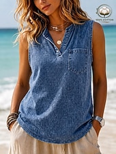  softfade™ maglietta henley da donna 100% cotone lavata canotta vintage tinta unita senza maniche casual da spiaggia blu viola arancione