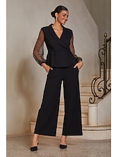  Women's Blouses Lapel Long Sleeve Illusion Sleeve Lantern Sleeve Elegant Casual Daily Mother Of The Bride Wedding Guest with Stretch Fabric Glitter Combo Black