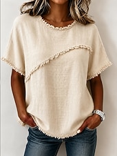 cheap Plain tee-Women's T Shirt Tee Top Ruffle Plain Fashion Stylish Classic Short Sleeve Crew Neck Regular Tops Casual Daily Going out White Purple Green Khaki Apricot Summer Spring