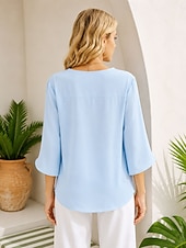 Per donna Blusa Tinta unica Vintage Elegante Classico Manica 3/4 Scollo a V Top Regolari Casuale Quotidiano Blu Estate Primavera