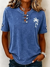  Maglietta Henley da donna Softfade™ in 100% cotone stile vintage - top basic a maniche corte con lavaggio morbido