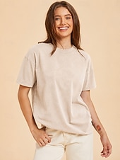  Per donna 100% cotone Maglietta Camicia di cotone Top lavati effetto vintage Semplice Vintage Moda Elegante Manica Corta Girocollo Top lunghi Quotidiano Uscire Weekend Blu Nero Verde chiaro Rosso