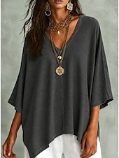  Camisa boho para mujer, estilo denim, casual, color liso, bohemia, vacaciones, uso diario, manga corta, cuello en V, crop tops, casual, diario, vacaciones, azul, negro, azul claro, verano, primavera