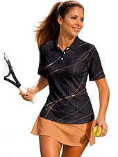 billiga Kvinnors skjorta-Women's Stripes Sport Shirt Golf Polo Shirt Tennis Shirt Tennis Tee Short Sleeve Floral Buttons UPF50+ UV Resistant High Elasticity Moisture Wicking Breathable Volleyball Tennis Golf Collar Polo