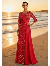 preiswerte A-Linie Abendkleider-A-Linie Bodenlang Ballkleid mit Cape Abendkleid Elegant Glitzernd Glitzern Langarm Rundhalsausschnitt Abschlussball Hochzeit Satin Tüll mit Glitzer Paillette Perlenbestickt
