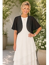 economico impacchi per gli invitati al matrimonio-Scialle Donna Bolero Coprispalle Scialli della Madre Scialli della Sposa Elegante Signore Formale Manica Corta Chiffon Stole da matrimonio Con Colore puro Per Quotidiano Primavera &amp; Estate