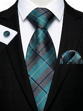 preiswerte Hochzeit ACC-Krawatten-, Einstecktuch- und Manschettenknopfset für Herren, mehrfarbig gemustertes Polyester-Krawattenset für Hochzeiten, Business-Anlässe, formelle Anlässe und Abendgarderobe