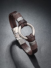 billige Menns smykker-Herrearmbånd i ekte skinn i svart brunt, vintage minimalistisk legeringsringarmbånd for menn, uformelt retro armbåndssmykke til daglig bruk, reise og gave