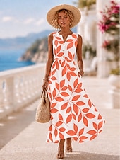  Damen Maxikleid Sommerkleid Urlaub Täglich Heim Outdoor Normale Passform Blumen Ärmellos V Ausschnitt Blau Gelb Purpur Grün Sommer Frühling