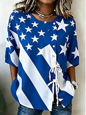  American Independence Day Women's Shirt Boho Shirt Casual Shirt Graphic Flag Elegant Bohemia Vintage Short Sleeve Half Sleeve Crew Neck Regular Tops Casual Blue Red Summer Spring