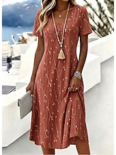 economico Abiti floreali-Per donna Abito Midi Vestito T-Shirt Abito a trapezio Vacanza Casual Boho Spiaggia Vestibilità regolare Ombre Floreale Grafico Manica Corta Scollo a V Blu Rosa Viola Arancione Estate Primavera