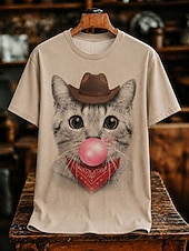 cheap Animals tee-Women's Western Boho T Shirt Print Graphic Animal Cat Vintage Stylish Classic Short Sleeve Crew Neck Round Neck Regular Tops Casual Daily Weekend Khaki Light Brown Sky Blue Summer Spring