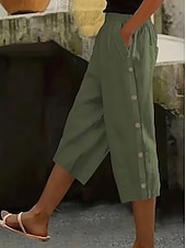  Women's Capri Pants Straight Casual Daily Comfort Calf-Length High Waist Solid Color Patchwork Pocket Button Comfort Inelastic Casual Vacation Black Navy Blue Brown Military Green Summer Spring Loose